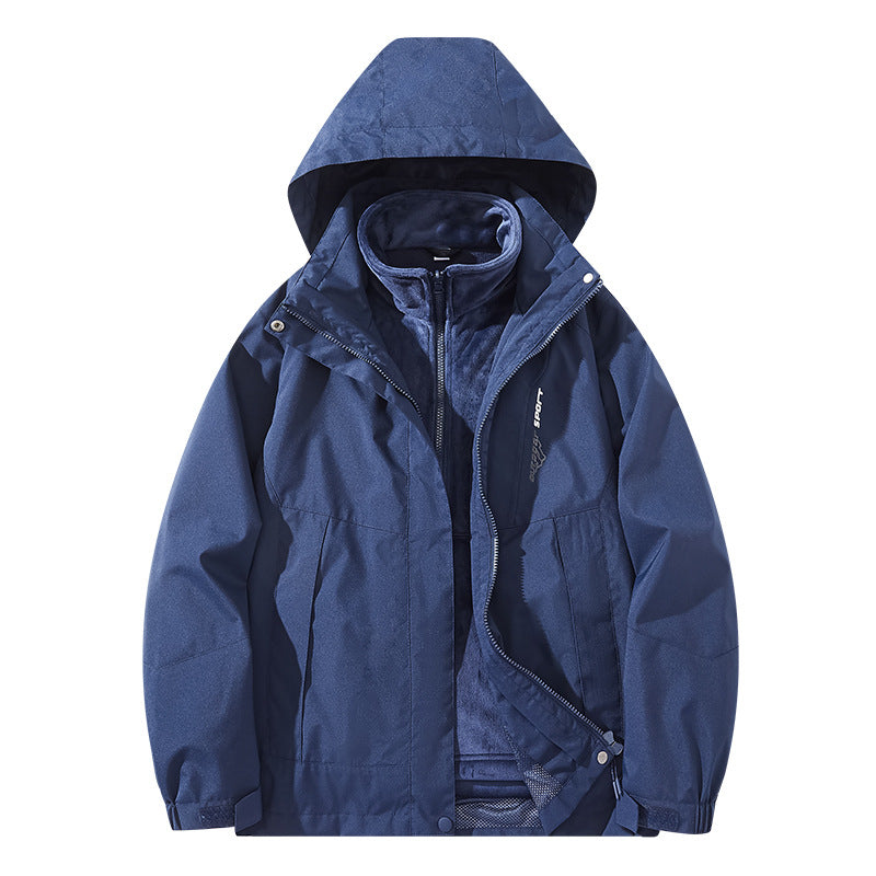 Herr vattenavvisande two-lager trekking jacka med avtagbar fleece inner jacka och huva