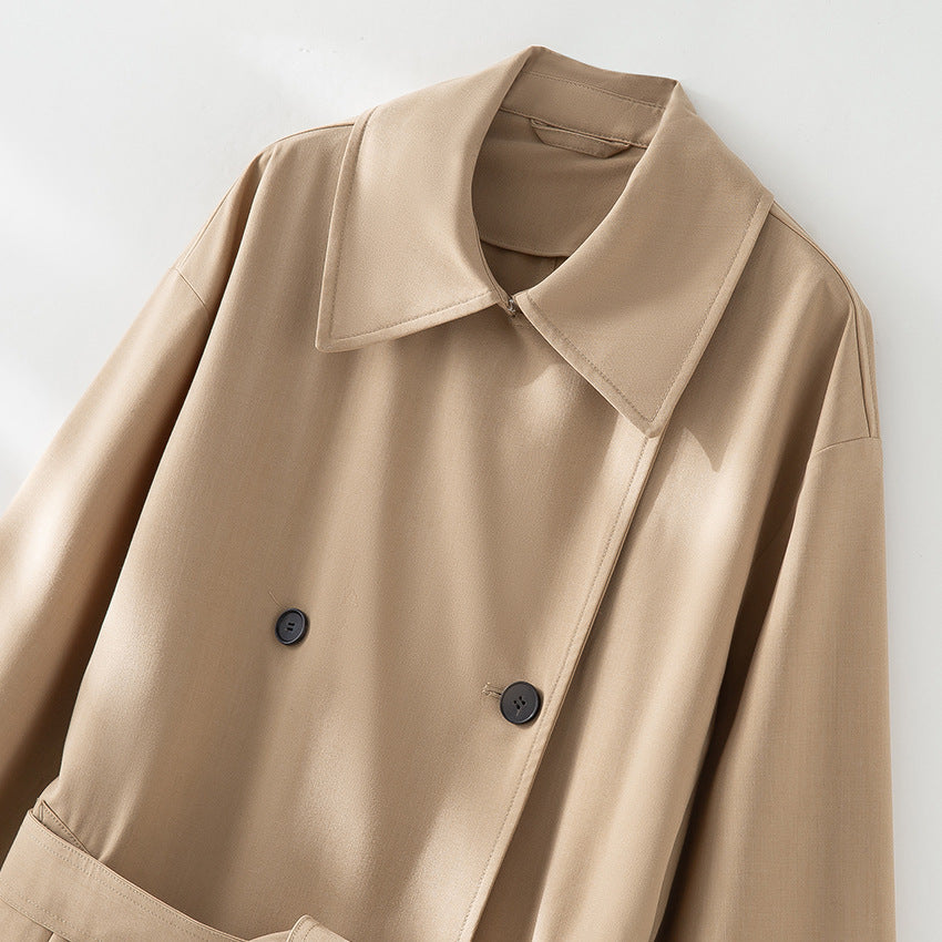 Herr Lång Double-Breasted Trench Kappa med Oversized Passform och Notchad Krage