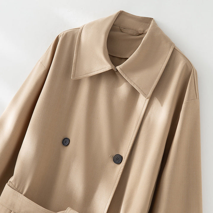 Herr Lång Double-Breasted Trench Kappa med Oversized Passform och Notchad Krage