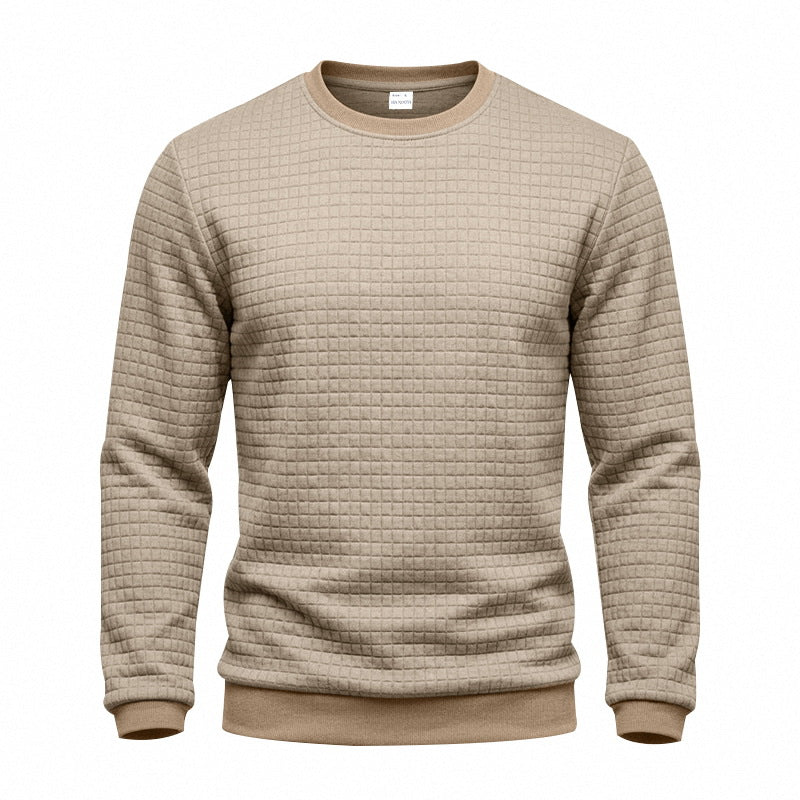 Herr Strukturerad Round Neck College-Tröja med Waffle Texture och Ribbstickade Muddar