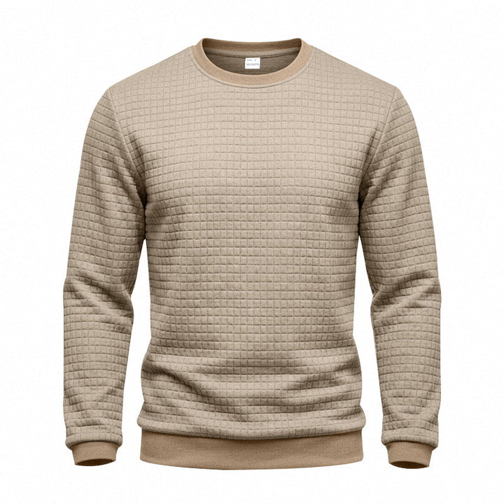 Herr Strukturerad Round Neck College-Tröja med Waffle Texture och Ribbstickade Muddar