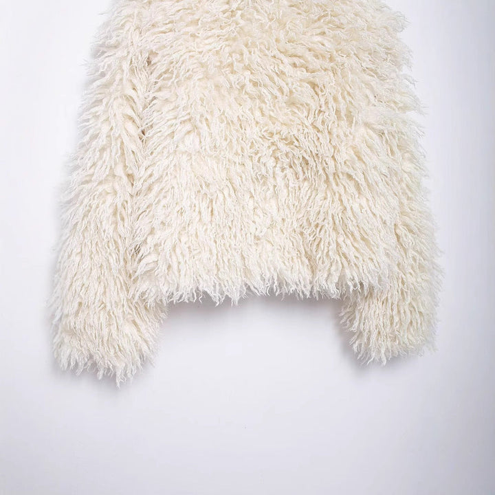 Dam kort jacka gjord Faux Fur med lång-Pile Shag Structure