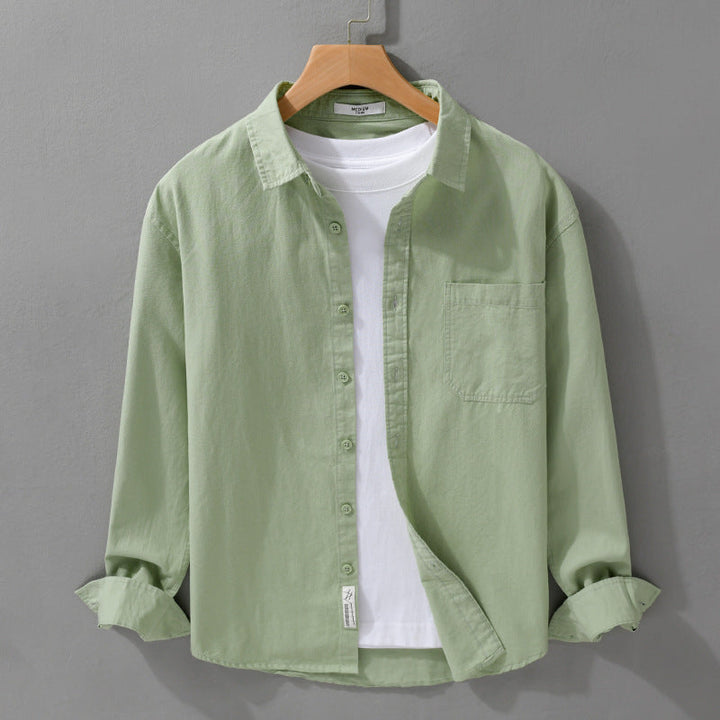 Herr Skjortjackas-Overshirt Tillverkad av Mjuk Bomull Twill med Avslappnad Passform och Utanpå Bröstficka