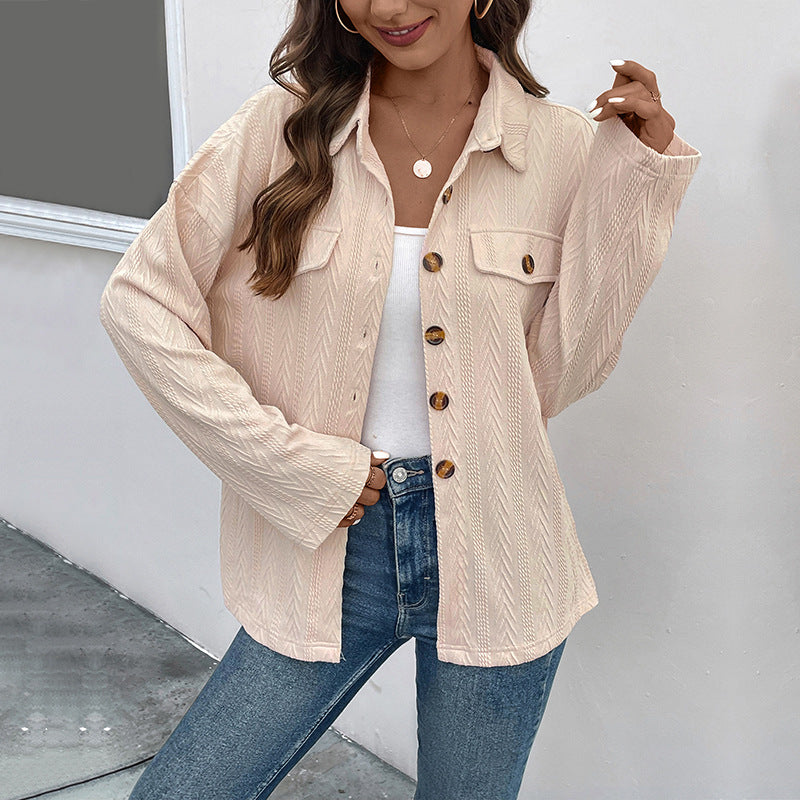 Dam lätt Structured Shirt jacka med Breast fickor och Horn look knappar