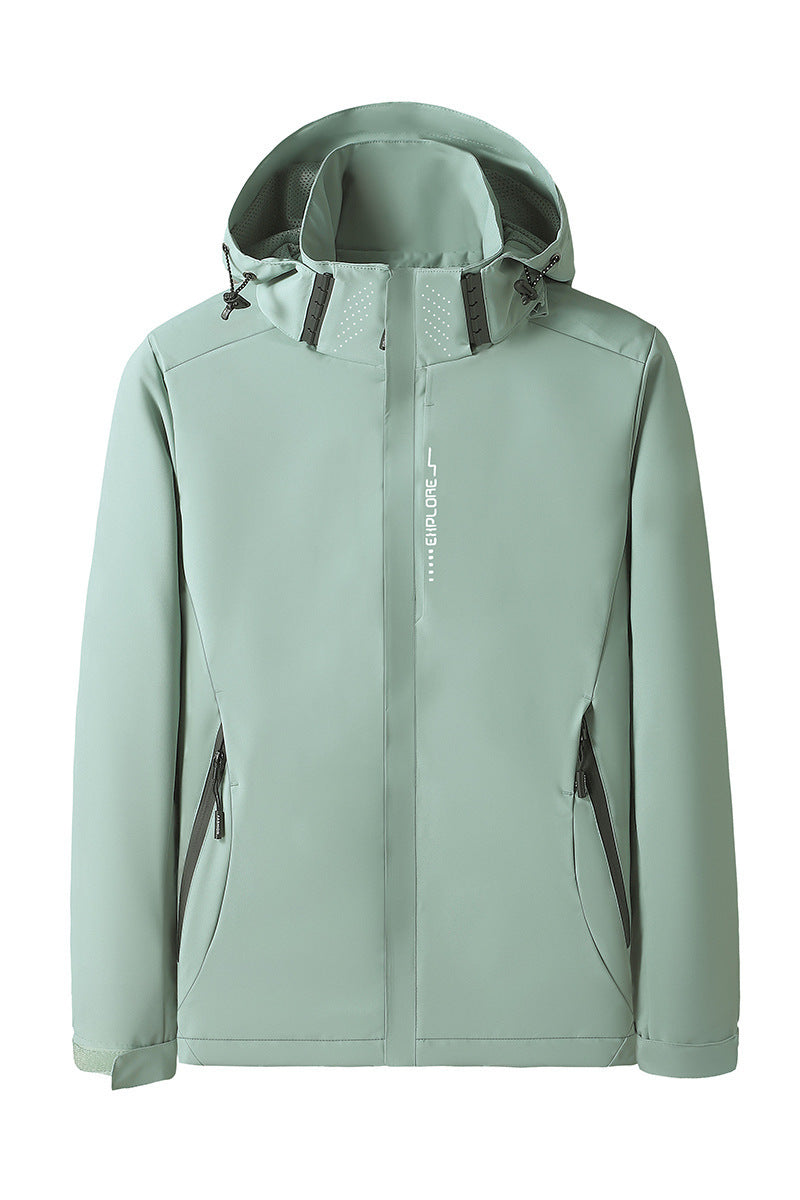 Dam softshell utomhusjacka med removable huva, vindtät membrane och andningsbar mesh foder