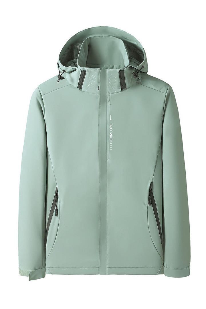 Dam softshell utomhusjacka med removable huva, vindtät membrane och andningsbar mesh foder