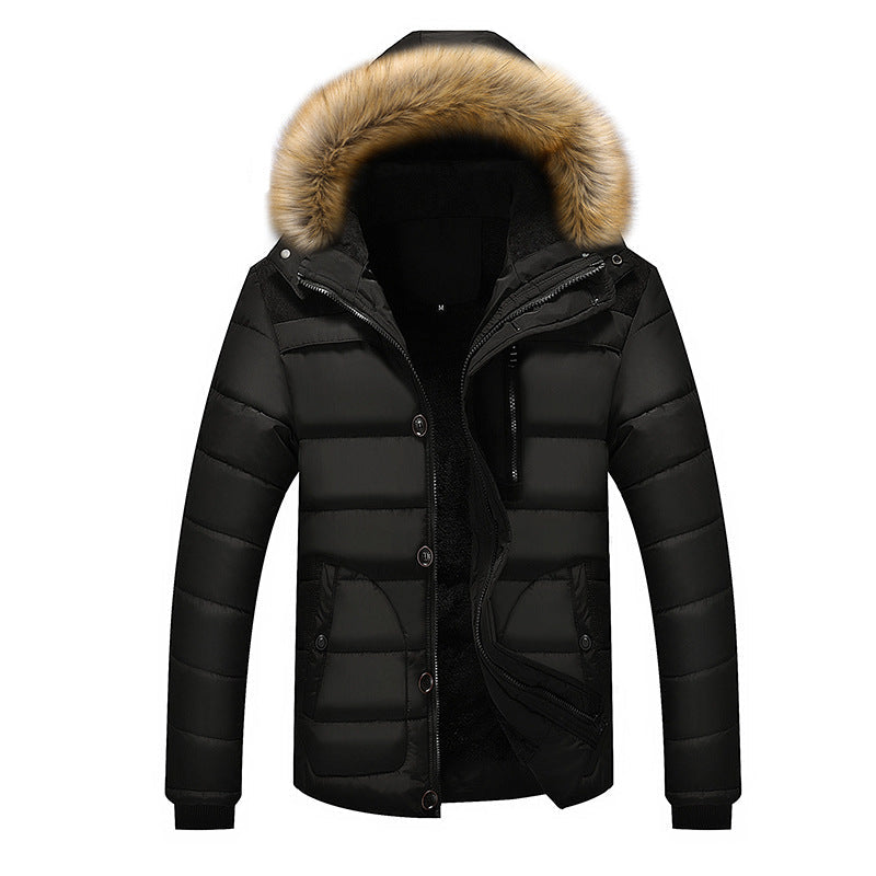 Herr Termisk Quiltad Parka med Huva, Faux Fur Trim och Fleecefoder