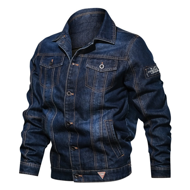 Herr Robust Denim Trucker Jacka i Vintage Tvättad Look med Kontrast Stitching