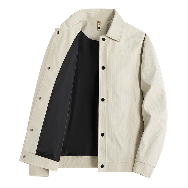 Herr Ljus Övergångs Jacka i Worker Stil med Microstructured Twill Look och Tryckknappslå