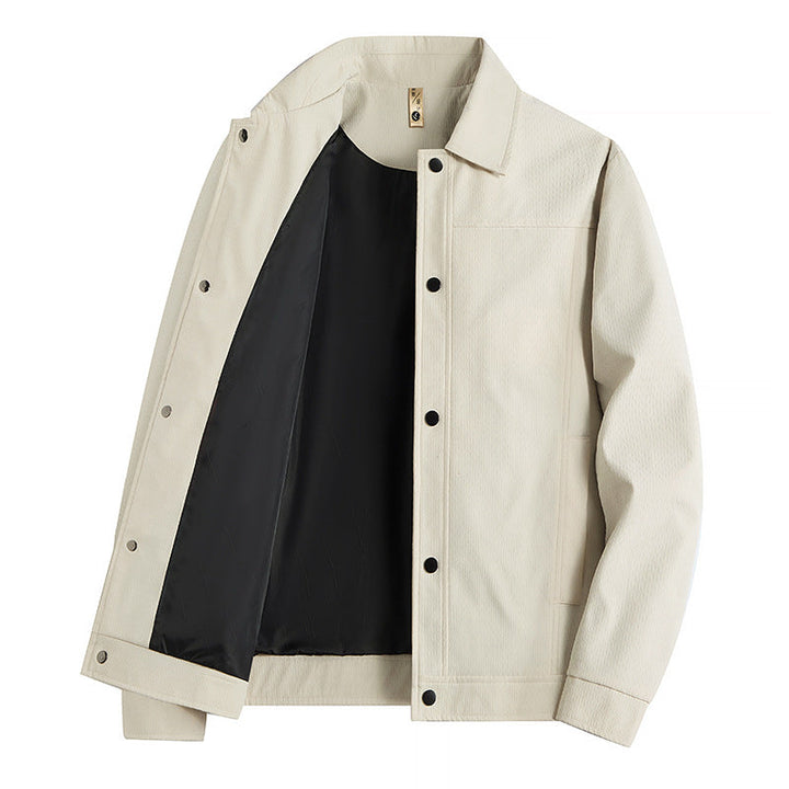 Herr Ljus Övergångs Jacka i Worker Stil med Microstructured Twill Look och Tryckknappslå