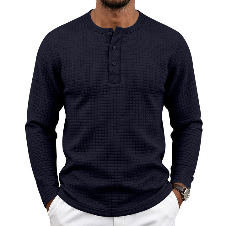 Herr Textured Termisk Henley Lång Ärm Skjorta med Waffle Texture och Rounded Fåll