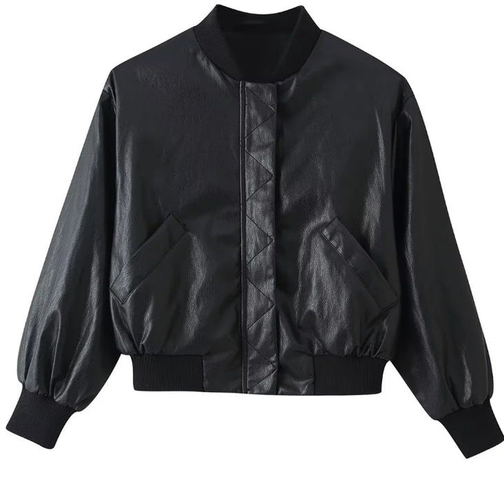Dam Kort Blouson Jacka Gjord av Woven Fabric med Ståkrage, Elastic Fåll, och Fin Check Design