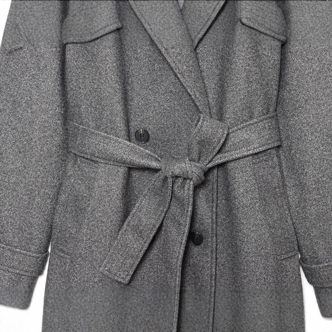 Dam lång ull trenchcoat med knytband