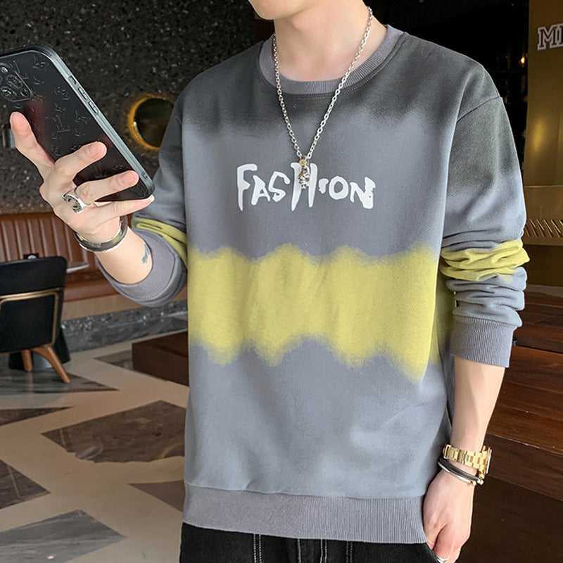 Herr Oversized College-Tröja med Tie-Dye Effect, Crew Neck och Tryck