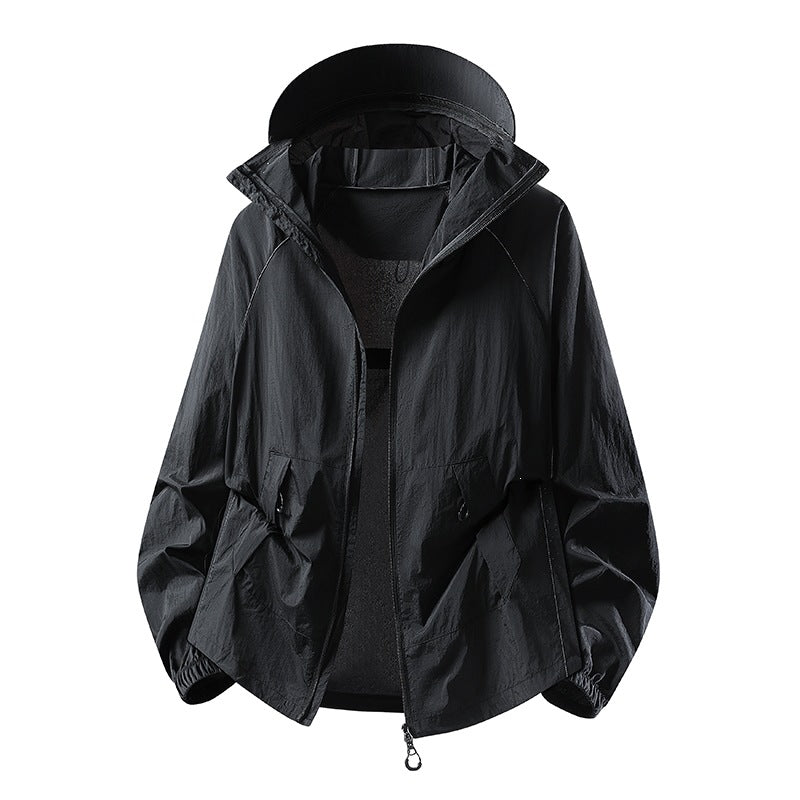 Herr Lätt Wind och Water Resistant med Huva Övergångsjacka med Mesh Foder &amp; Dragsko