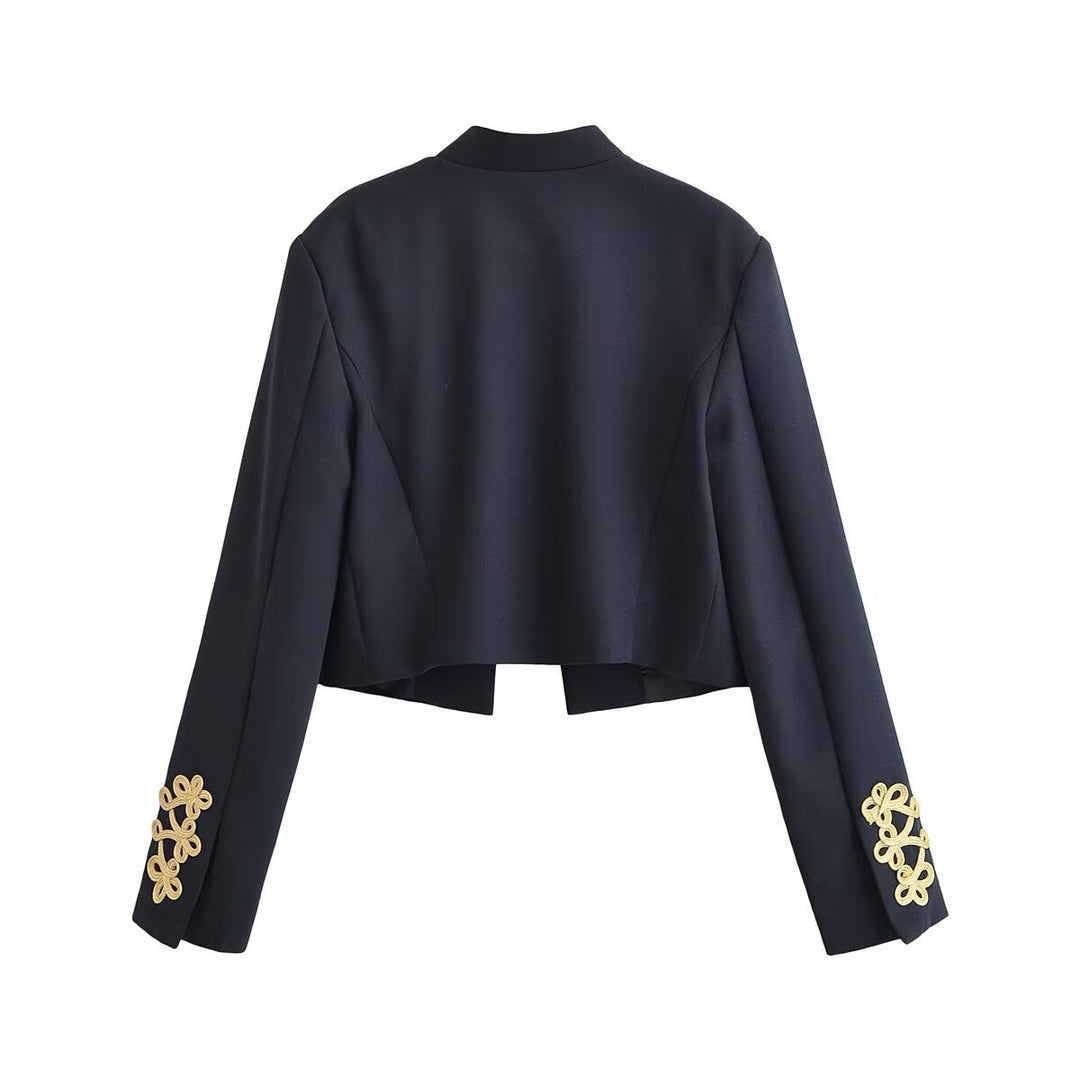 Dam Kort Military Jacka med Guld-Embellished Cord Application