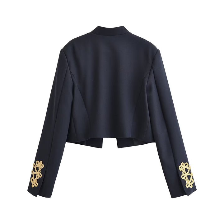 Dam Kort Military Jacka med Guld-Embellished Cord Application