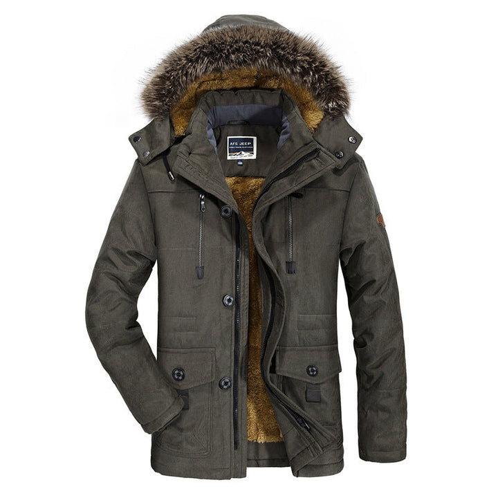 Herr Högkvalitativ Vinter Parka i Canvas Stil med Uttagbar Faux Fur Krage och Termisk Foder