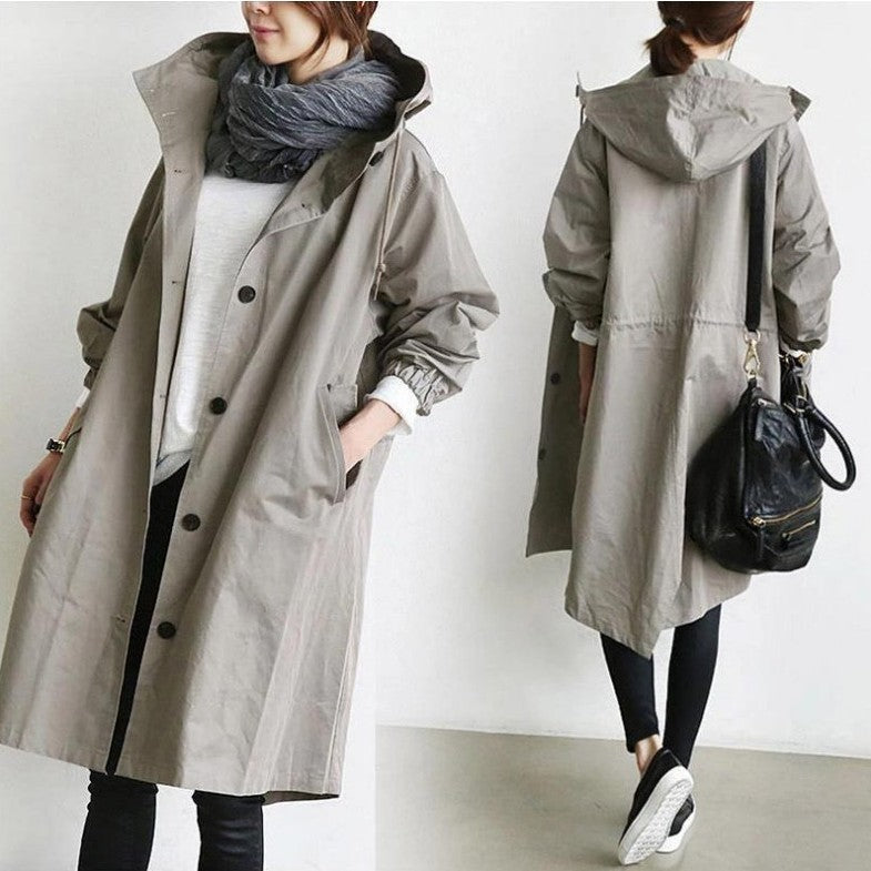 Dam lätt oversized regnjacka med huva och concealed knäppning