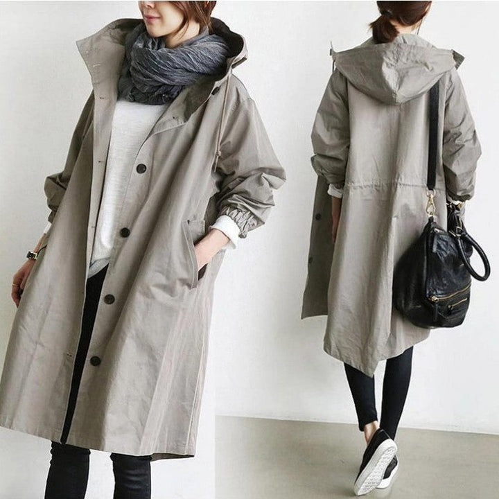 Dam lätt oversized regnjacka med huva och concealed knäppning