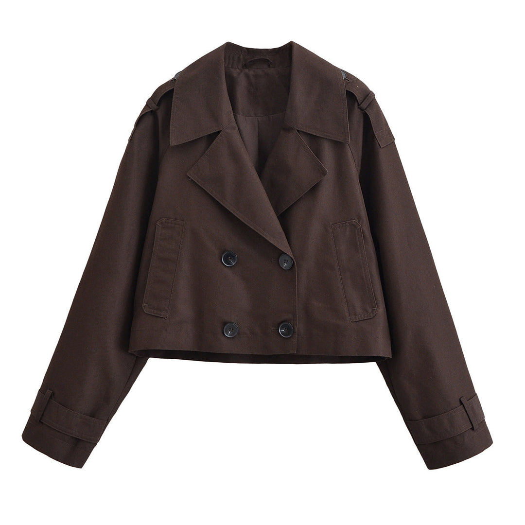 Dam kort trenchcoat med Double-Breasted knappslå och Epaulettes