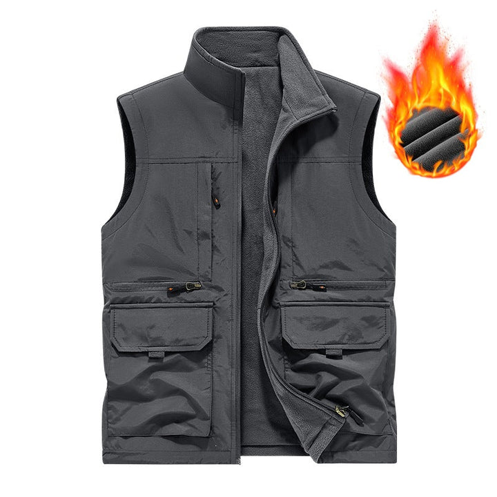 Herr Insulated Utility Väst med Fleecefoder, Vindskyddande Yttre Lager och Multi-Function Fickor