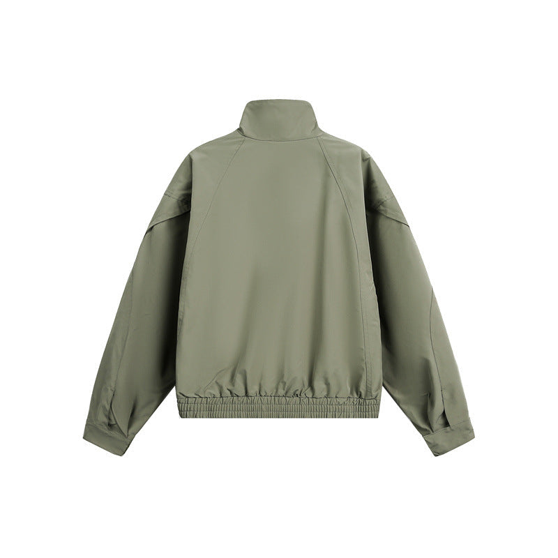 Unisex Kort Jacka i Minimalistisk Tech Fabric med Funnel Krage och Dold Knäppslå