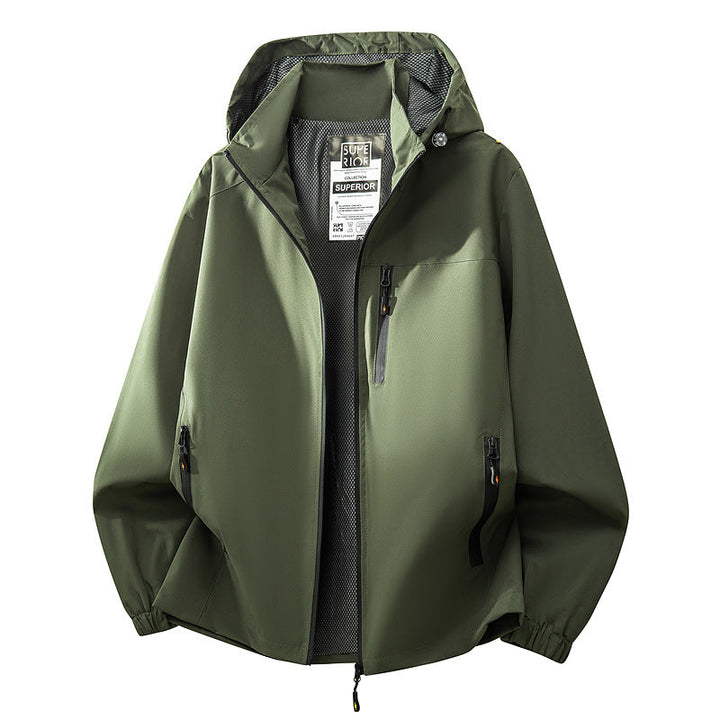 Herr Lätt Water-Repellent med Huva Softshell Jacka med Mesh Foder, Dragkedja Fickor &amp; Elastiska Muddar