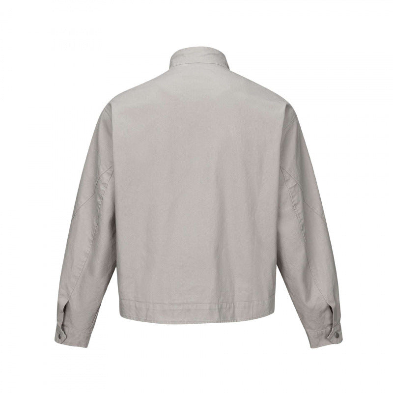Herr cropped canvas blouson jacka med ståkrage, fickor med dragkedja, och rutig foder