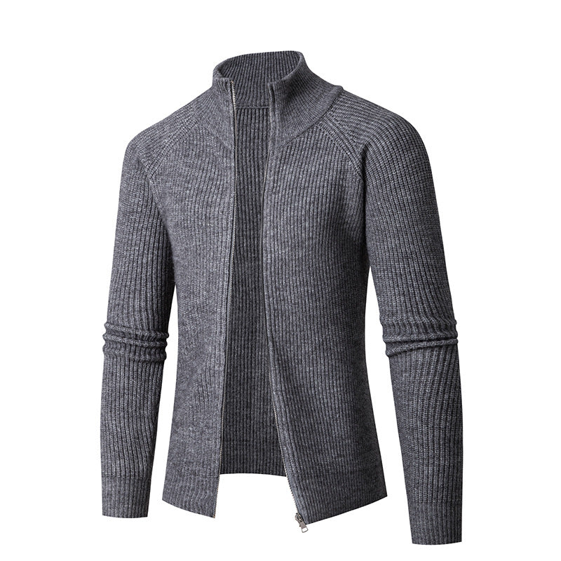 Herr Smal Dragkedja Cardigan Gjord av Merino Mix med Ribbad Structure och Raglanärmar