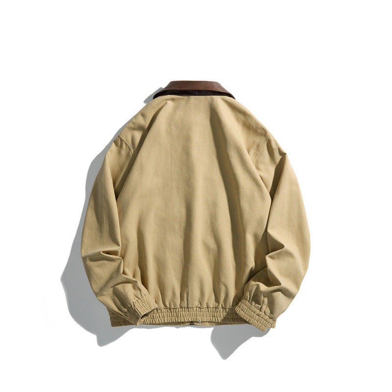 Herr short-cut blouson jacka med fuskläder krage, tryckknapp knäppslå, och elastiska muddar