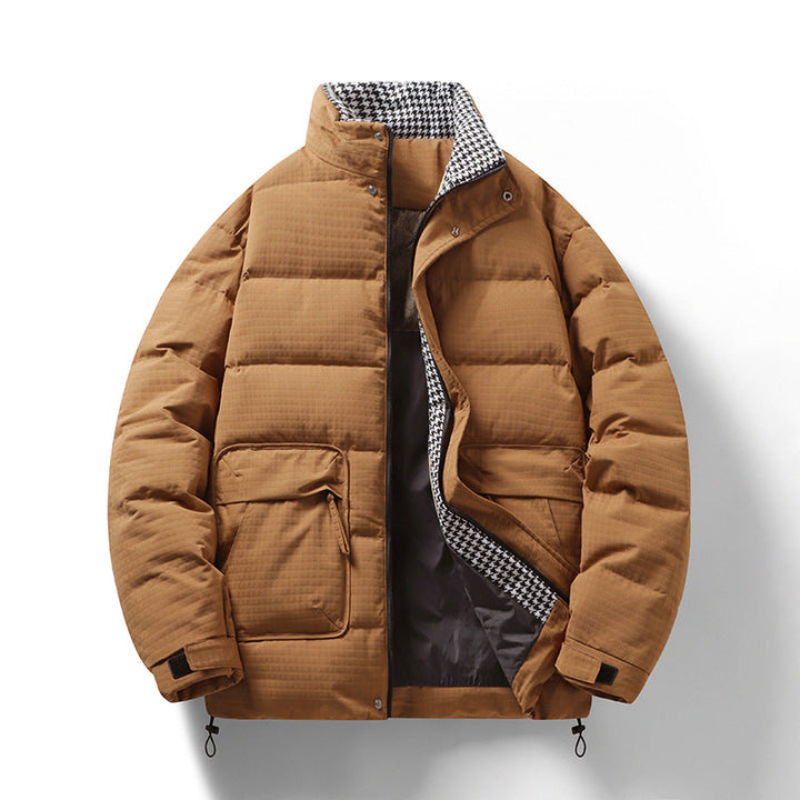 Herr quiltad jacka med houndstooth foder och justerbar fåll