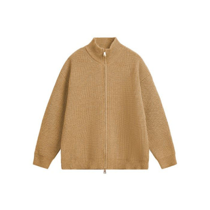 Unisex oversize Knit Zip jacka med ståkrage och Ribbed muddar