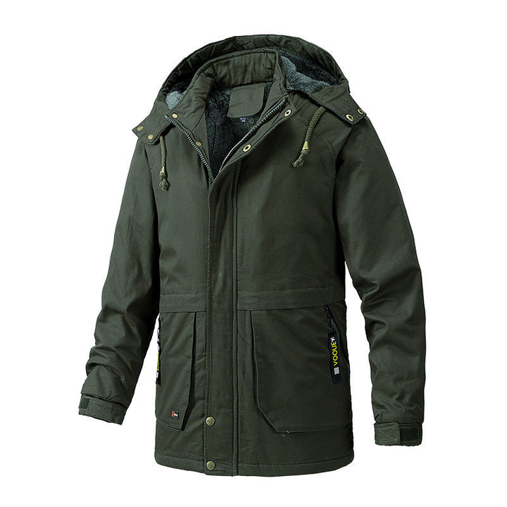 Herr Canvas Parkas med Sherpa Foder, Extended Skärning och Funktion Arm Ficka