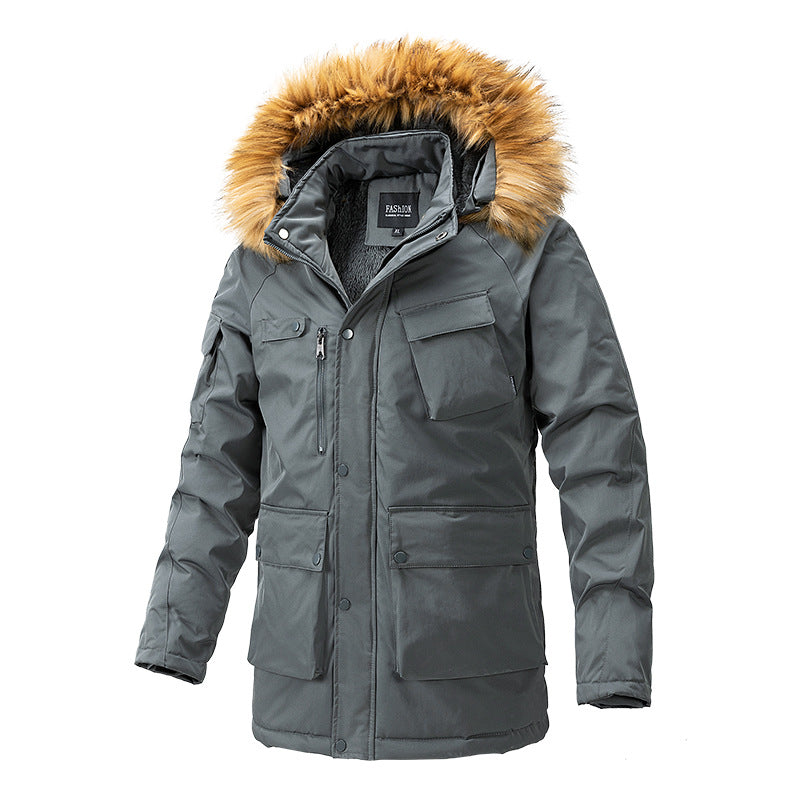 Herr värm-Lined parka Jacka med huva och teddyfoder