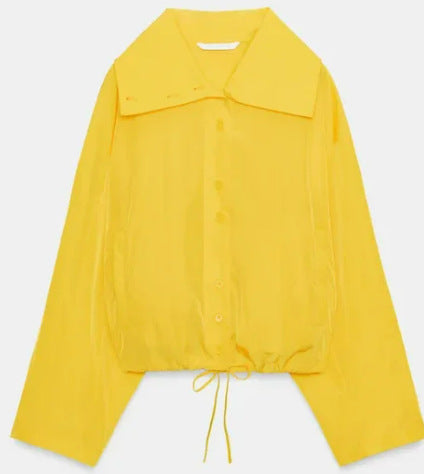 Dam Lätt Oversize Utilityjacka med Drawstring Waist, Stå Krage och Balloon Ärmar