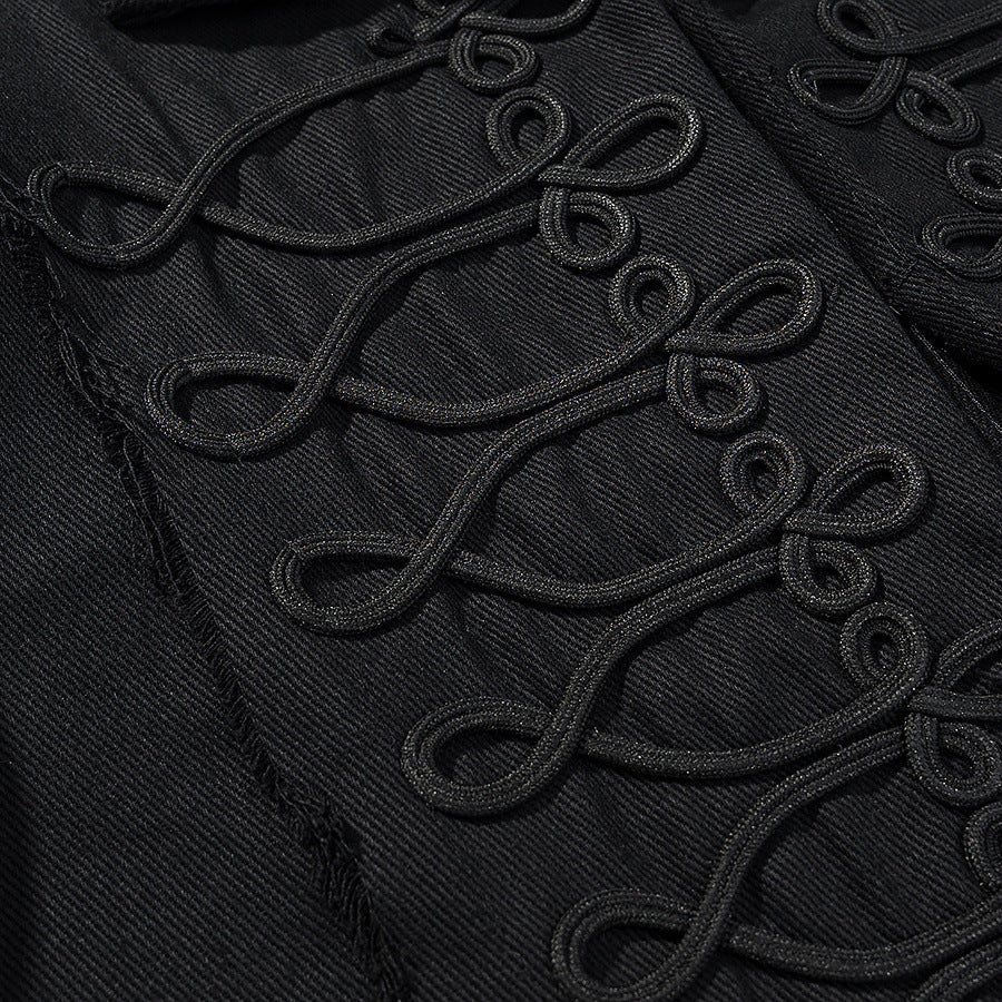 Dam Kort Military-Stil Jacka med Dekorativ Cords och Fringes