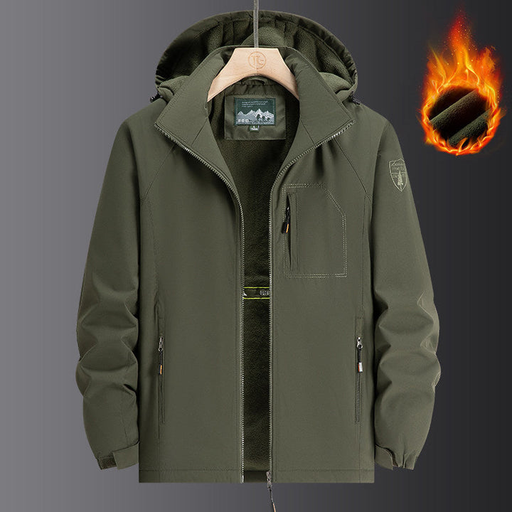 Herr Weatherproof Softshelljacka med Full Fleecefoder, Justerbar Huva och Vindskyddande Membrane