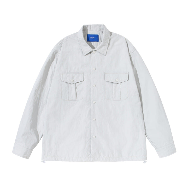 Unisex Oversized Skjorta Jacka med Tryckknappsslå och Lockfickor