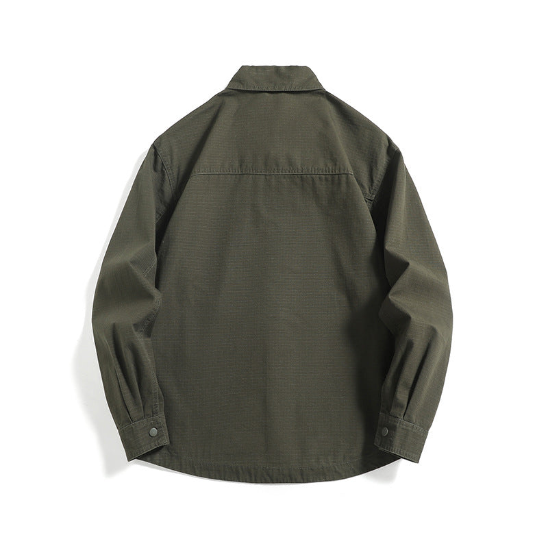 Herr ripstop overshirt med tryckknapp knäppslå, straight skärning och bröstficka