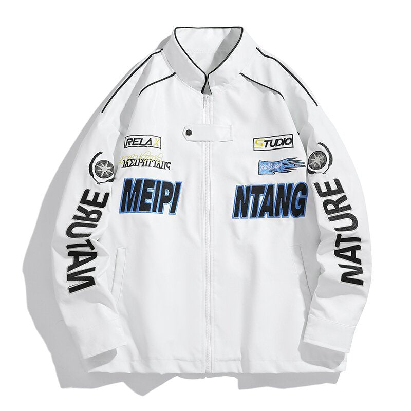Herr Embroidered Utility Training Jacka i Racing Look med Stående Krage