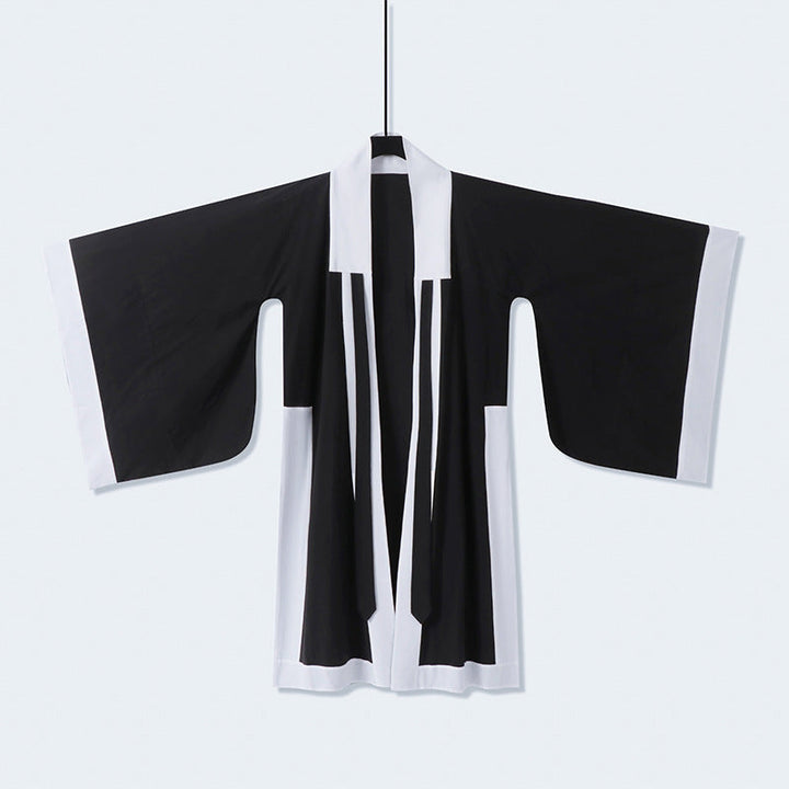 Unisex oversize Kimono-kofta med kontrast trim, knytband och utanpåfickor