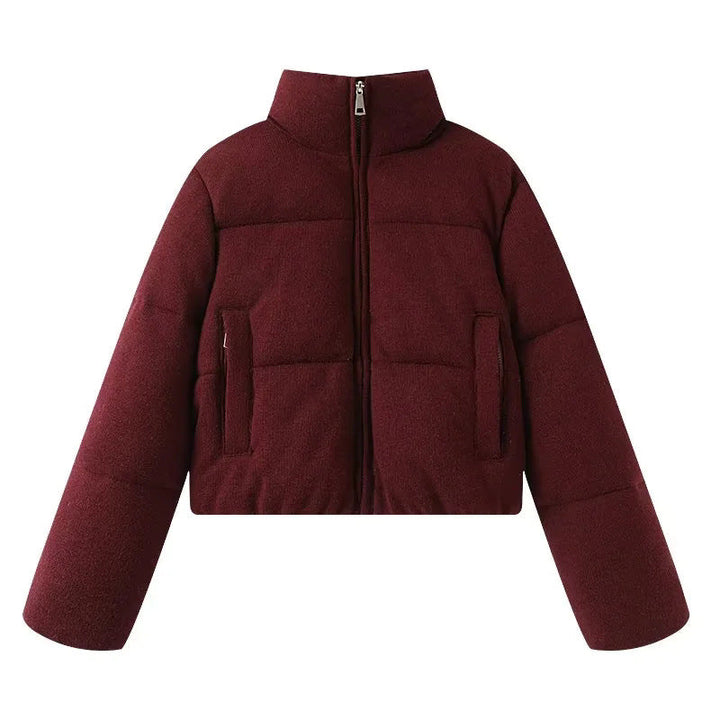 Dam cropped teddy quiltad jacka med hög krage och concealed dragkedja