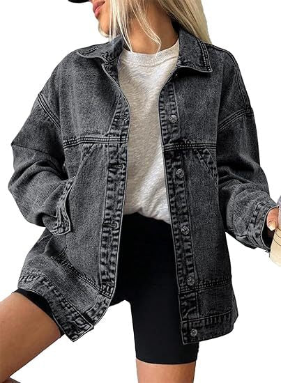 Dam oversize denimjacka med Deep Yoke, Straight fåll, och Vintage tvätta