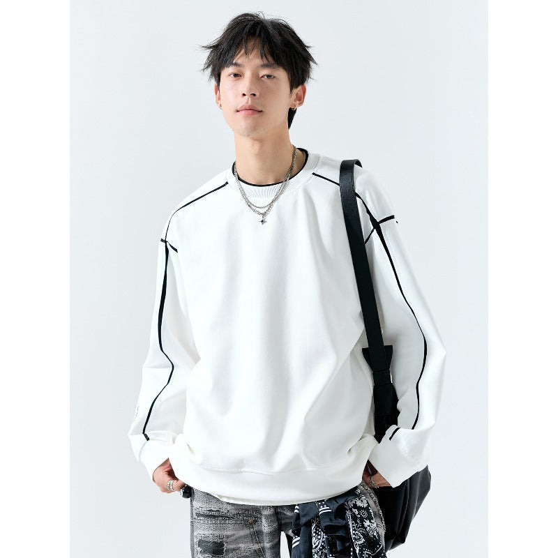 Herr Oversized College-Tröja med Contrast Stitching och Round Neck