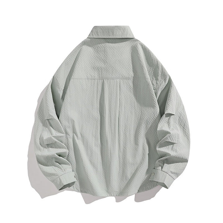 Herr Lätt Oversized Skjortjacka med Tryckknapp Knapp Slå, Strukturerad Tyg &amp; Utanpåfickor