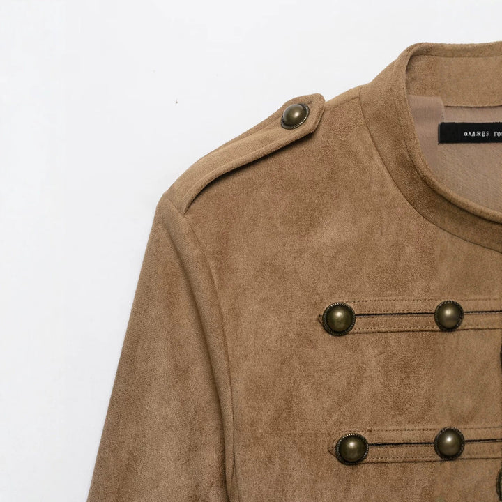 Dam Cavalry Bolero i Suede Look med Dekorativ Knapp Row