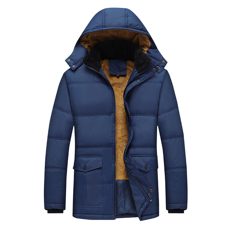 Herr Long Termisk Insulated Quiltad Parka med Teddyfoder, Huva, och Lock Fickor