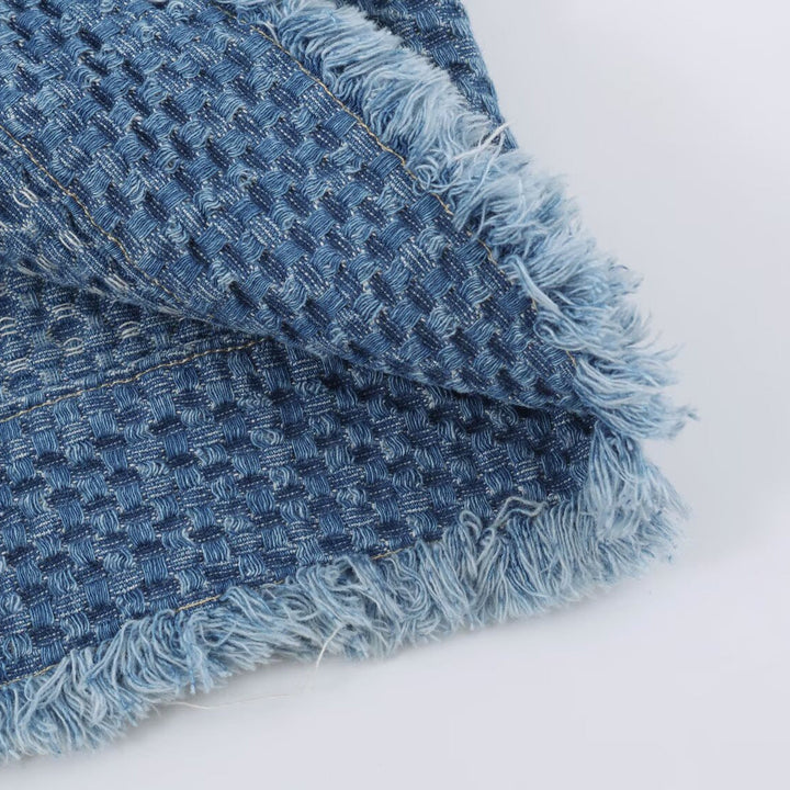 Dam Structured kort jacka gjord Boucle denim med Fringe fåll