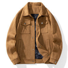 Herr Suede-Look Trucker Jacka med Quiltad Foder och Lock Fickor